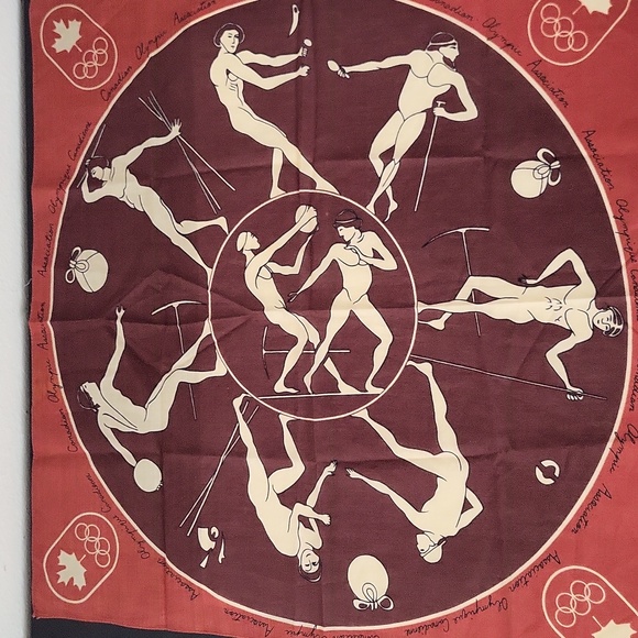 Vintage Canadian Olympic Association Square Scarf Olympic Greek Figures 20"x 20" - Picture 2 of 10